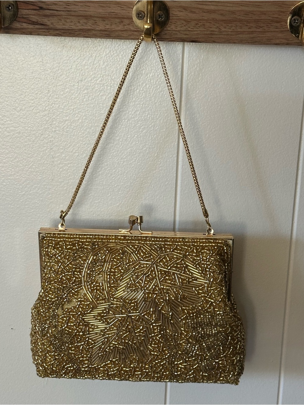 Gold Beaded Evening Clutch Handbag - Picture 3 of 6